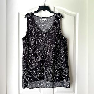 14th & Union sleeveless, black and white floral blousy tank